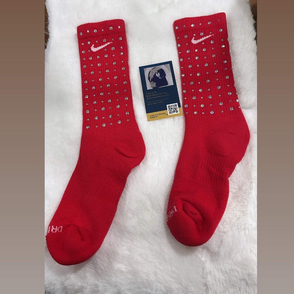 Nike Red Athletic Crew Socks with Polka Dots